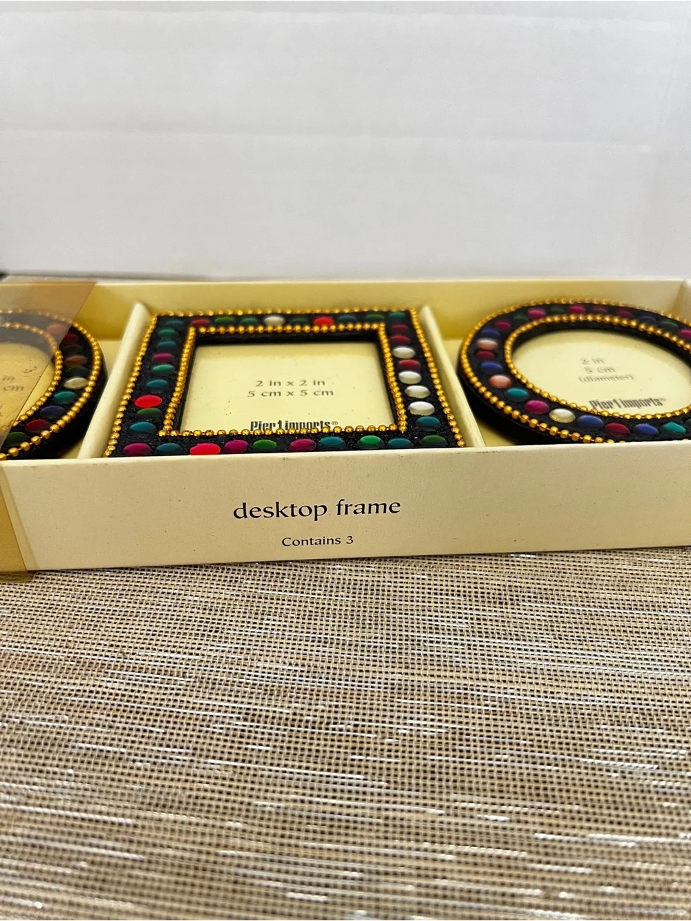 Vintage Pier 1 Imports Desktop Mini Frame Set 3 Jewel Square Oval Circle Photo